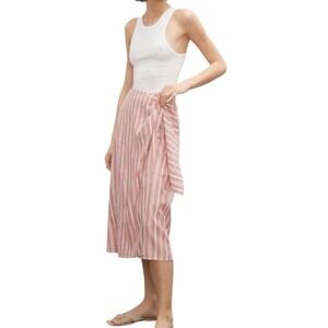 Club Monaco Linen Blend Striped Wrap Skirt Womens Size 8 Red White Midi